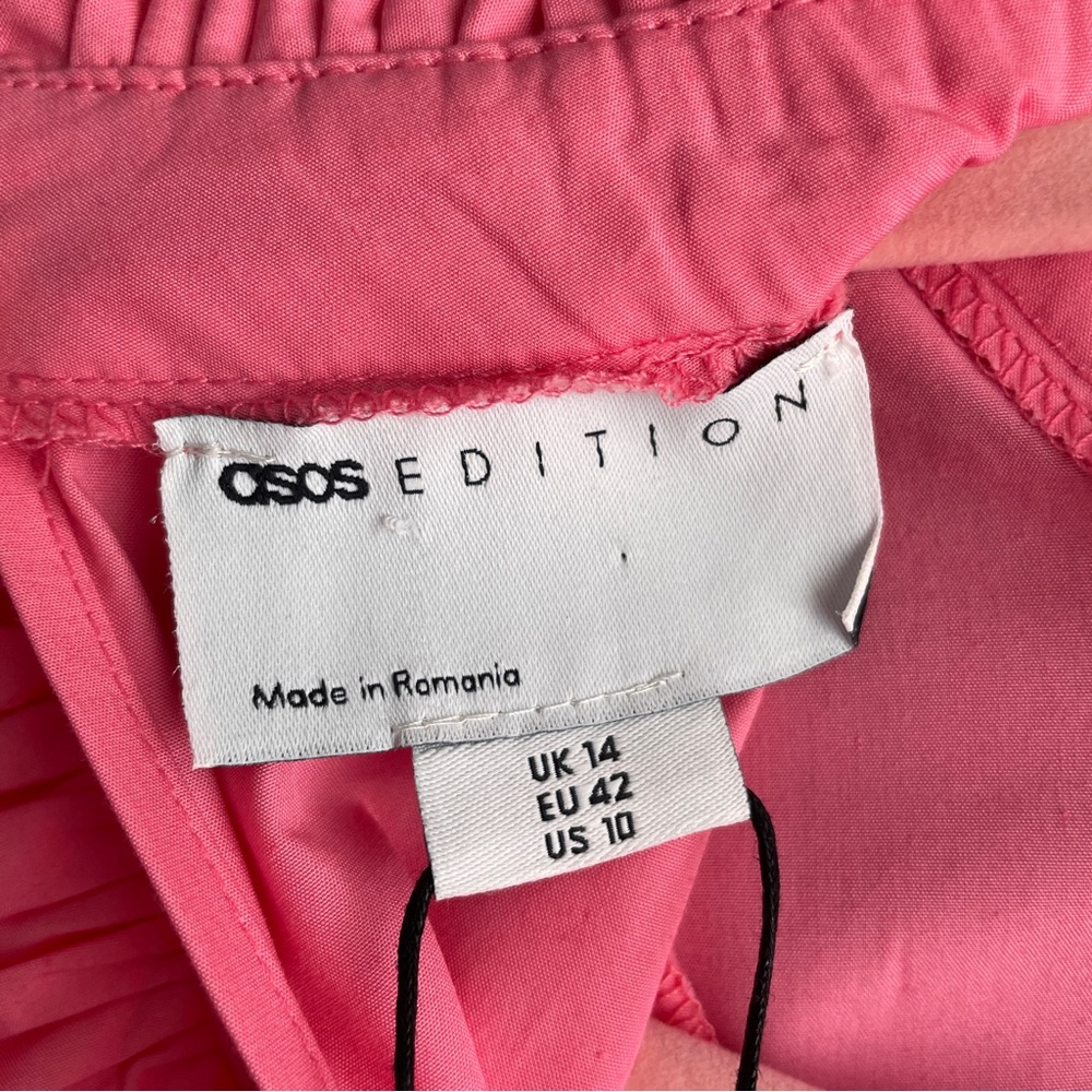 ASOS EDITION High neck Ruffle Mini dress Size 10 Pink Romantic Oversized Cuffs - Picture 9 of 10